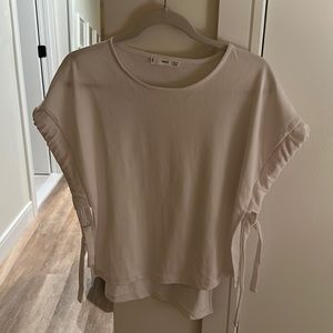 White tee with side ties and cut outs